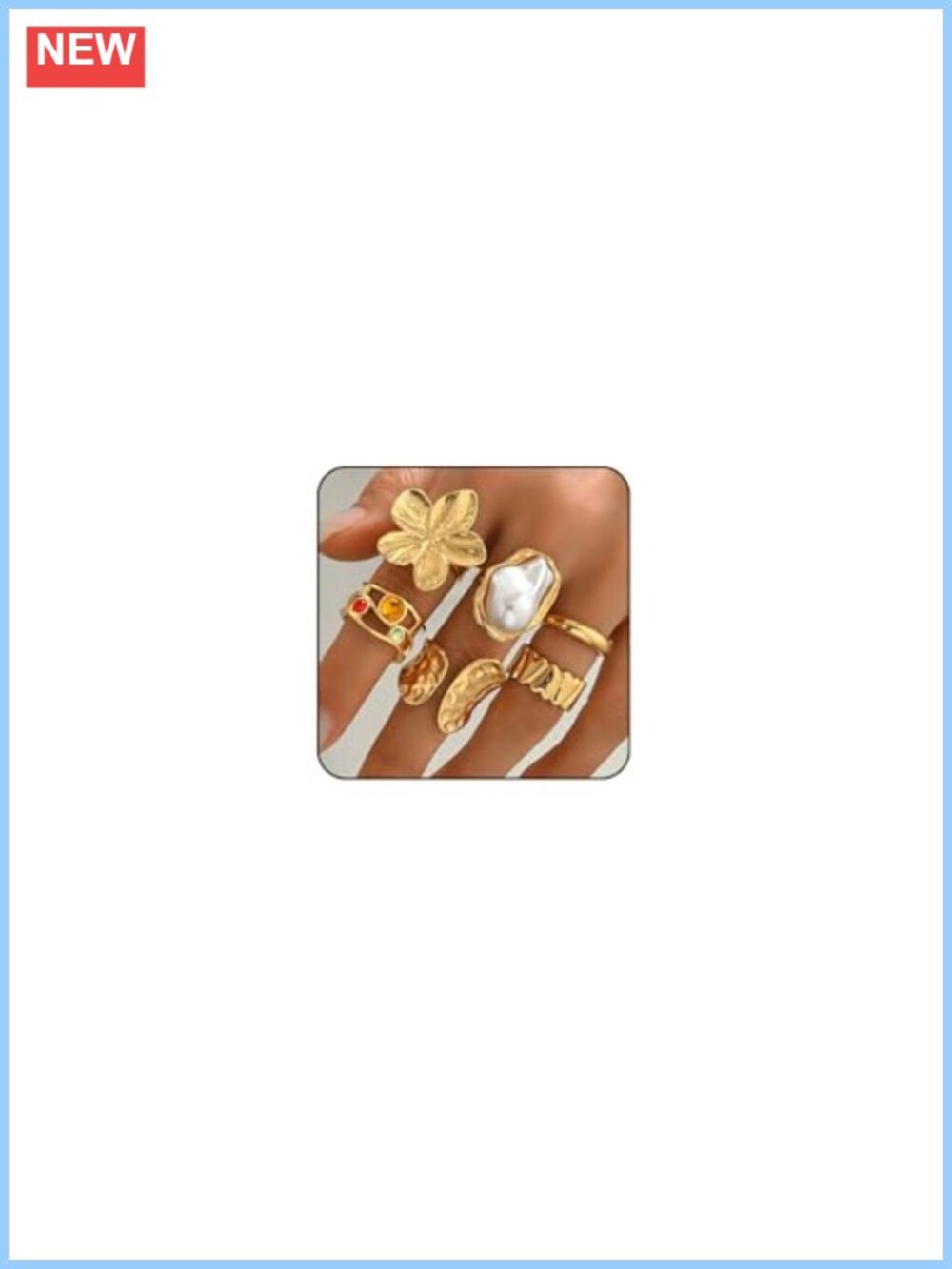 Chunky Adjustable Stackable Rings Set Vintage Wide Flower Statement Ring